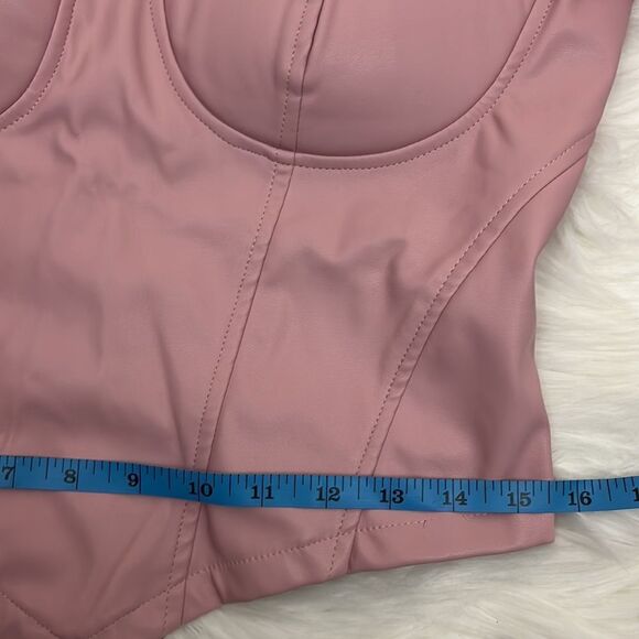 ASOS Parisian Bubblegum Pink Vegan Leather Bustier Sheer Sleeve Top 10 - Picture 10 of 11